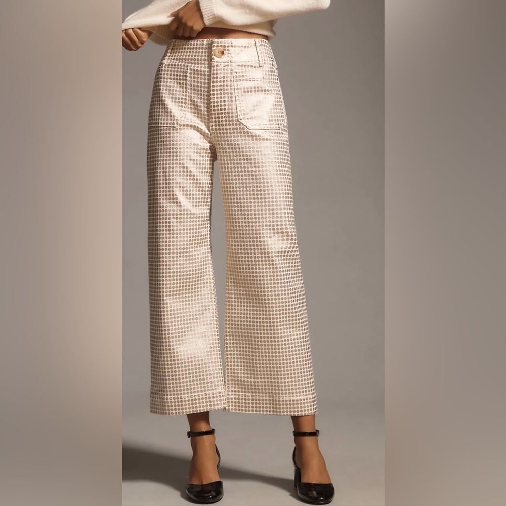 Anthropologie Tan and Cream Wide Leg Jeans
